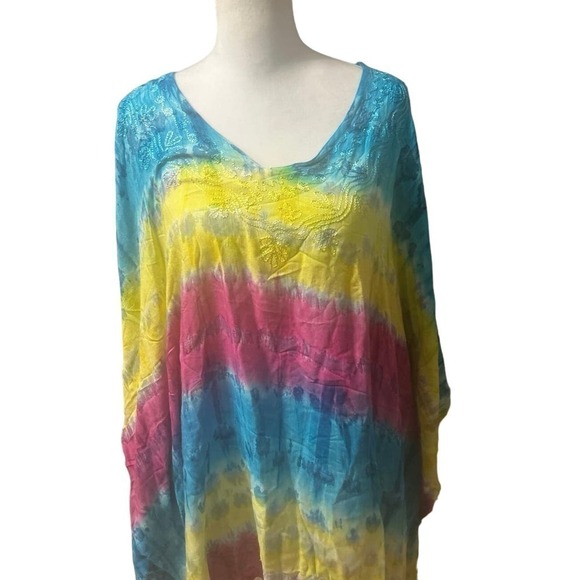 SAKKAS NWT Tie Dye Bright Multi Color Swim Cover Up/ Poncho Top One Size - Picture 2 of 8